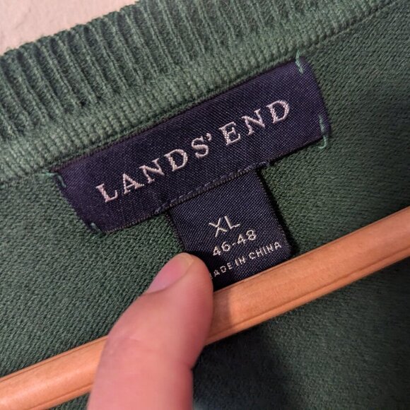 Vintage Sweater Vest V Neck Lands End Green Unisex XL Grandpacore Tenniscore - Picture 3 of 5